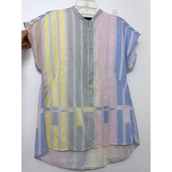 Akris Pastel Stripe Bars Print Zip Top Blouse Cotton Variazioni Colorblock 4 - Picture 6 of 12